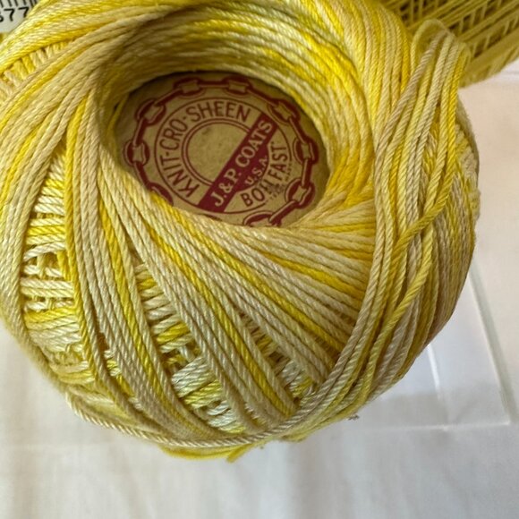 Crochet Thread 6 Spools Yellow J&P Coats Knit-Cro-Sheen Smoke & Pet Free Vintage - Picture 5 of 10
